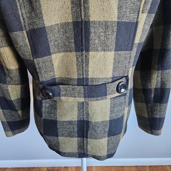 Rampage Plaid Peacoat Womens L Olive Black Classic Double Breasted‎ Y2K Fall - Picture 6 of 12